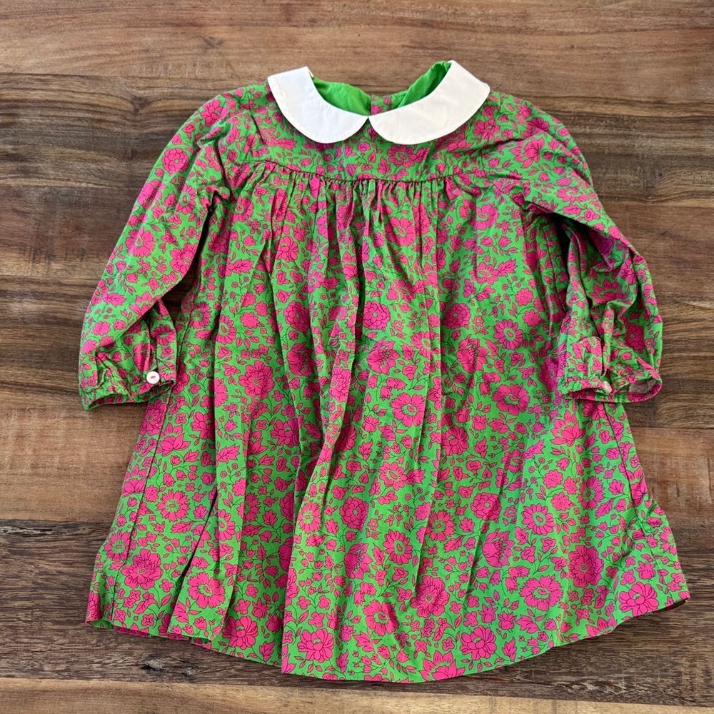 Jacadi Green and Pink Floral Kids Formal Dress